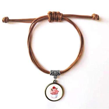 Imagem de DIYthinker Pulseira de couro rosa sabor cereja doce sorvete pulseira de couro corda marrom joia presente, NA, Na