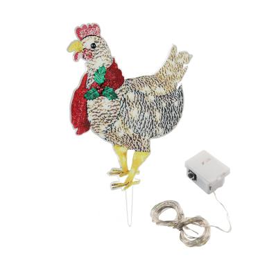 Imagem de Decora??o de Natal ao ar livre de frango iluminado, 1 pe?a luzes LED sinais de quintal com enfeites de frango de estacas, frango iluminado com len?o para presentes de natal p¨¢tio gramado jardim d