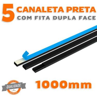 Imagem de Kit 5 Canaleta Pvc Preto Com Fita Dupla Face De 1 Metro - Enerbras