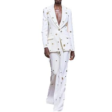 Imagem de Ternos femininos blazer 2 peças jaqueta feminina escritório conjunto de terno feminino ternos saia de trabalho/calça, colete jaqueta, branco, P (busto: 86 cm)
