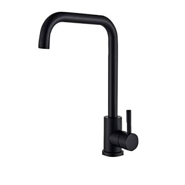 Imagem de Torneira de lavatório de banheiro preta de aço inoxidável Lavagem quente a frio Torneira de guindaste Torneiras de pia de rotação livre com alça única, preto alto A