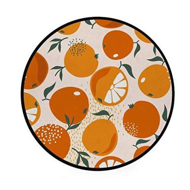 Imagem de Tapete de área com folhas laranjas frescas para decoração de casa, tapete redondo para sala de estar, quarto, tapete antiderrapante, tapete macio, diâmetro 92 cm