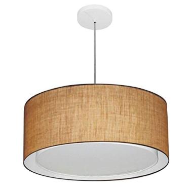 Imagem de Lustre Pendente Cilíndrico Duplo Cúpula Tecido 25/50x40 cm, Vivare Iluminação, Pendente4294 LP, Palha, Médio
