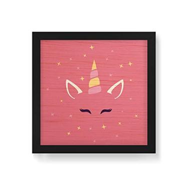 Imagem de Arte Maníacos Quadro Decorativo em Madeira Unicórinio Rosto Rosa - 30x30cm (Moldura caixa em laca preta)