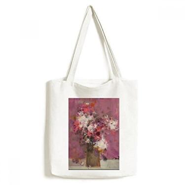 Imagem de Bolsa de lona com pintura a óleo XJJ rosa bolsa de compras bolsa casual bolsa de mão
