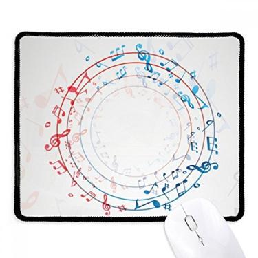 Imagem de Mousepad em formato redondo vermelho azul notas musicais preto borda costurada antiderrapante jogo