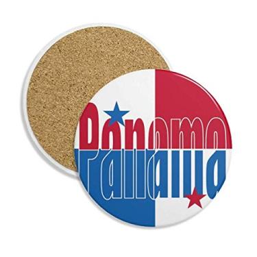 Imagem de Porta-copos de cerâmica com nome da bandeira do Panamá, suporte para caneca, pedra absorvente para bebidas, presente de 2 peças
