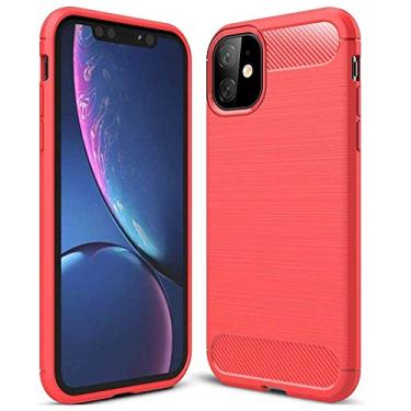 Imagem de Kit Danet Capa Capinha Anti Impacto Para Apple iPhone 11 Normal Tela 6.1Case Com Desenho Fibra De Carbono E Película De Vidro Temperado 3d Full Cover (Vermelho)