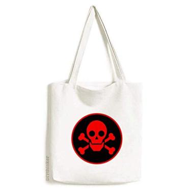 Imagem de Red Danger Bolsa de lona com símbolo de caveira tóxica, bolsa de compras casual