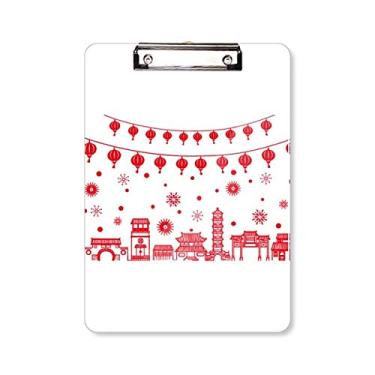 Imagem de Lantern Red Chinês Papel Corte Padrão Prancheta Pasta Bloco de Escrita Placa de Apoio A4
