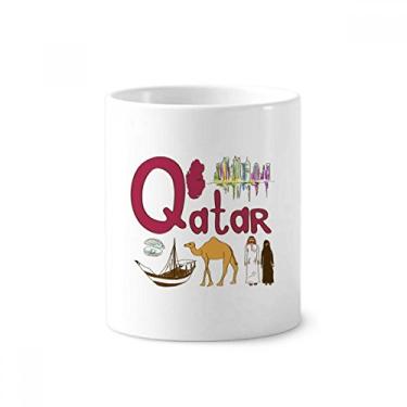 Imagem de Suporte de caneta Qatar National Symbol Landmark padrão escova de dentes caneca, suporte de cerâmica