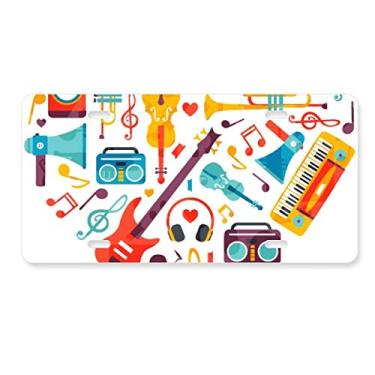 Imagem de DIYthinker Instrumento musical de guitarra com padrão de coração, placa de licença para decoração de carro, acessório de aço inoxidável