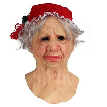 Imagem de Máscara de Velho de Barba Branca de Natal, Máscara Feminina Realista de Papai Noel Fantasia de Natal de Halloween vovó vovô Velha Senhora Máscara de Silicone Homem Velho (A)