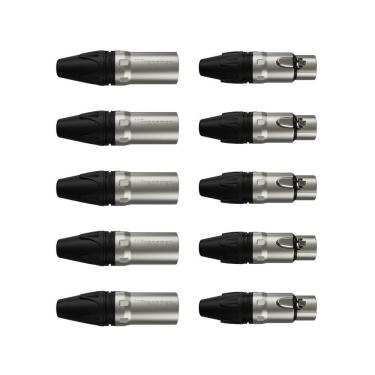 Imagem de Kit 10 Conectores de Linha Xlr Plug Macho Plug Fêmea 3 Polos Wireconex WC-1013 WC-1003