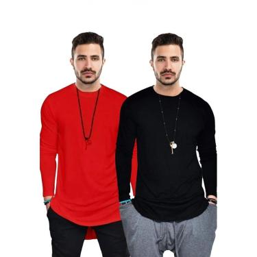 Imagem de Kit Camisas Bubble Manga Longa Vermelha e Preta Masculina-Masculino
