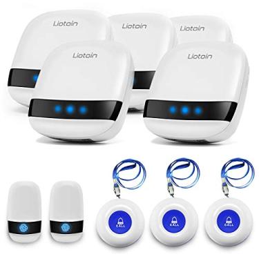 Imagem de LIOTOIN Caregiver Pager Wireless SOS botão de chamada sistema de alarme de enfermeira para casa/idoso/paciente/deficiente/sino de chamada escolar 5 transmissor 5 receptor plug-in (alcance operacional