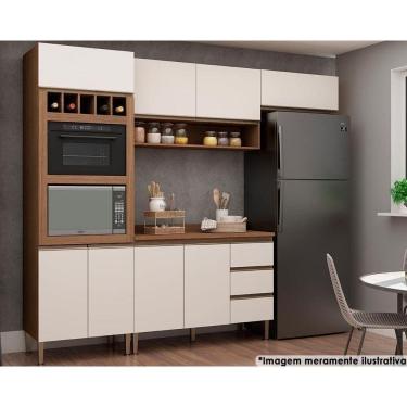 Imagem de Kit De Cozinha Completa 4 Peças (2 Armários 1 Balcão 1 Paneleiro) C- 2 Nichos Ebano-off White
