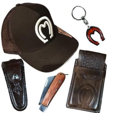 Imagem de Kit Country Bone Capa de Celular Bainha Canivete e Chaveiro (marrom)