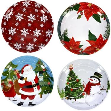 Imagem de Christmas House Bandejas redondas de lata para servir, pratos de biscoito, travessas de Natal - Conjunto de 10 a 25 cm redondo