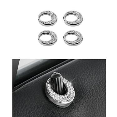 Imagem de 1797 Tampas de pinos de fechadura de porta compatíveis para acessórios Mercedes Benz peças Bling W246 W212 C117 X156 CLA GLA B E Class GLC capas decalques adesivos decorações interiores AMG mulheres homens cristal prata pacote com 4