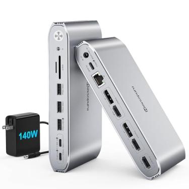 Imagem de Minisopuru Estação de ancoragem DisplayLink com monitor triplo com adaptador de energia de 140 W, carregamento de 45 W, estação de ancoragem para MacBook M4/M3/M2/M1/Windows/Thunderbolt 5/4 (3XHDMI