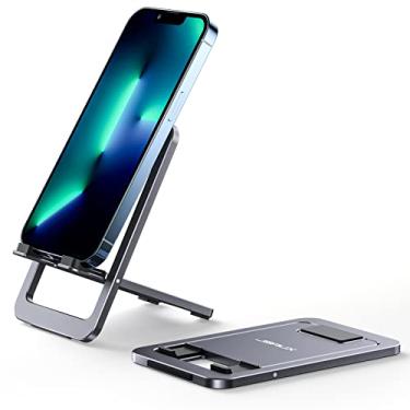 Imagem de JSAUX Suporte de telefone celular, suporte de telefone ajustável de alumínio dobrável para mesa portátil de viagem, acessórios de mesa de escritório, compatível com iPhone 15, 14,