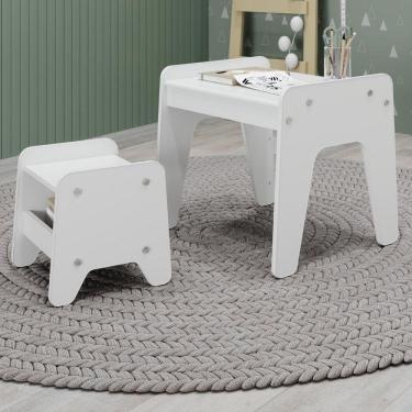 Imagem de Conjunto Mesa e Banquinho Infantil Montessori Movelbras Branco
