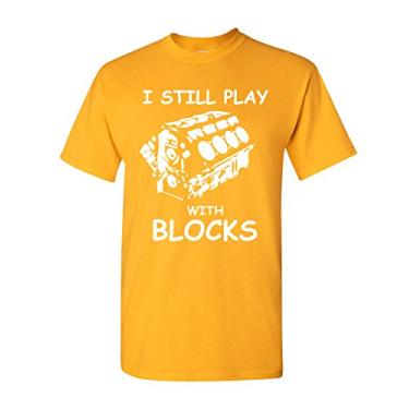 Imagem de Camiseta divertida I Still Play with Blocks Mecânico de carro, Amarelo, P