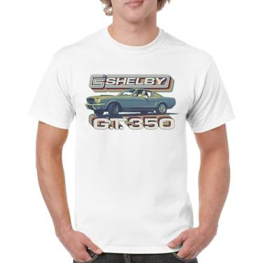 Imagem de Camiseta masculina vintage Shelby GT350 Shelby GT350 de corrida retrô Mustang Cobra GT Performance Powered by Ford, Branco, M