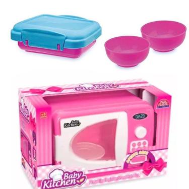 Imagem de Microondas Brinquedo Azul Rosa Infantil Mini Cozinha Forno