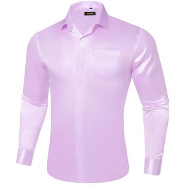 Imagem de DiBanGu Camisa social masculina manga longa cetim liso ajuste regular casual camisa de botão para festa de casamento formal, Cetim roxo claro, G