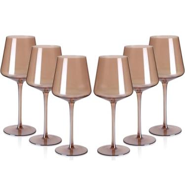 Imagem de Conjunto de taças de vinho coloridas de 170 a 510 g com hastes longas altas e fundo plano, taças de vinho âmbar de cristal - presentes exclusivos para amantes de vinho, casamento, presentes de Natal