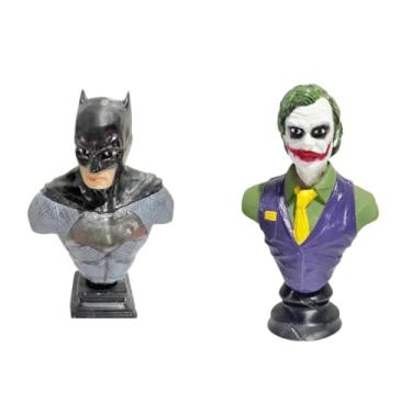 Imagem de Kit Bonecos Busto Coringa e Batma 15cm Colecionável Estátua em Resina Miniatura Enfeite