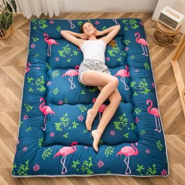 Imagem de MAXYOYO Colchão de chão japonês flamingo, colchão futon, tamanho Queen, cama dobrável, para meninos, meninas, acampamento, espreguiçadeira, colchão para adultos