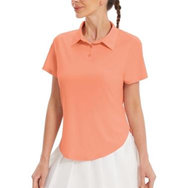 Imagem de addigi Camisa polo feminina de golfe FPS 50+, proteção solar, 3 botões, manga curta, secagem rápida, atlética, tênis, golfe, Laranja, P