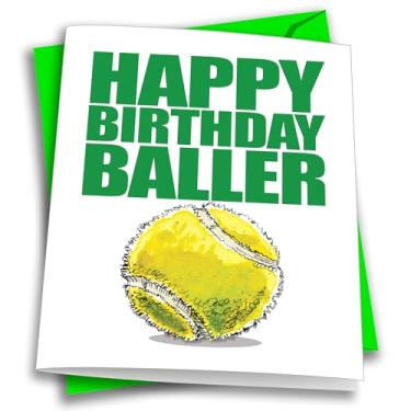 Imagem de Play Strong Cartão de aniversário de bola de feliz aniversário de tênis 1 pacote (5 x 7) cartões de aniversário esportivos ilustrados incríveis para jogadores de tênis, treinadores e fãs aniversários, presentes e festas!