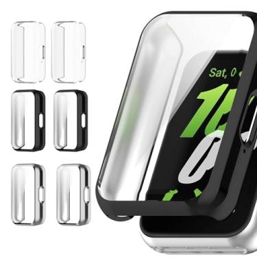 Imagem de NTidea (Pacote com 6) Capas protetoras de tela compatíveis com relógio SAMSUNG Galaxy FIT 3 R390 2024, capa à prova de choque de TPU de cor macia, proteção fina, preta, prata transparente