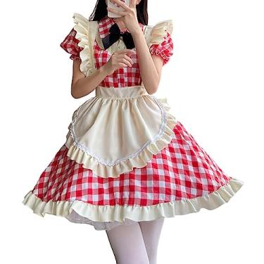 Imagem de Lainuyoah Avental de empregada francesa de anime Lolita roupa de fantasia com cadarço cosplay gravata borboleta fantasia fantasia Oktoberfest vermelho Lolita, 3GG
