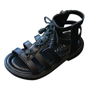 Imagem de Sandálias infantis infantis para meninas, novas sandálias de verão, personalizadas, sapatos de salto baixo, sapatos casuais, Preto, 11 Big Kid