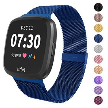 Imagem de Limque Pulseiras magnéticas compatíveis com Fitbit Versa/Versa 2/Versa Lite/SE, pulseira de substituição ajustável em metal para Fitbit Versa Smart Watch multicolorido (azul, grande)