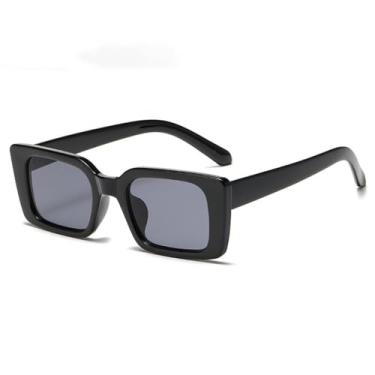 Imagem de Ã“culos de sol quadrados femininos luxo retângulo óculos de sol senhoras textura fosca estilo uv400, preto