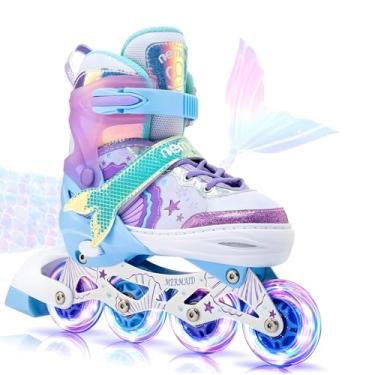 Imagem de Patins Roller Inline 4 Rodas Skates Ajustavél com Rodas Iluminadas Jovens e Adultos, Para iniciantes, Adequado para uso Interno e Externo (Rosa Sereia, M (32-35))