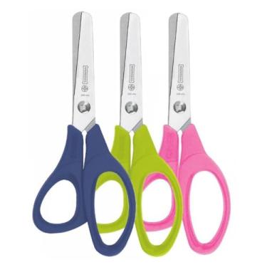 Imagem de Kit 3 Tesouras Escolar Infantil Canhoto Cores Sortidas Mundial