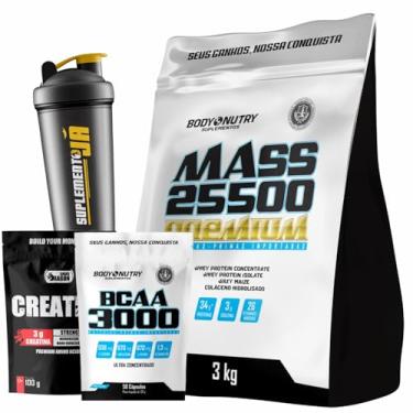 Imagem de Kit Hipercalorico 25500 Refil 3Kg Vitaminas e Minerais + Creatina Monohidratada Refil 100g Carboidratos + BCAA 3000 Refil 50c Vitamina B6 + Coqueteleira (3Kg, Creme de Baunilha)