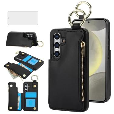 Imagem de Asuwish Capa de celular para Samsung Galaxy S24 Plus S24+ 5G com protetor de tela de vidro temperado e suporte de célula, zíper com suporte para cartão RFID, anel de suporte, carteira S24plus 24S + S