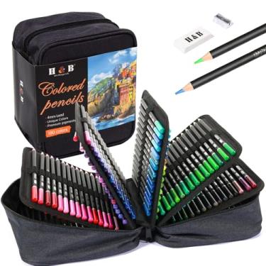 Imagem de H & B Kit de 180 lápis de cor, materiais de arte para colorir de adultos, núcleo macio à base de óleo, ideal para colorir esboço sombreado, conjunto de lápis de arte para crianças adolescentes e iniciantes em colorir, lápis de cor de madeira
