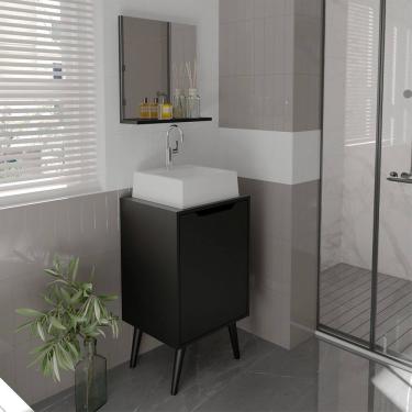 Imagem de Gabinete de Banheiro Retro com Pia e Espelho Preto