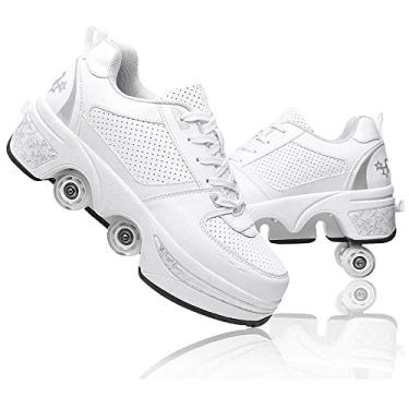Imagem de Tênis de skate Kick Roller para mulheres e homens - Tênis retrátil de duas fileiras que se transformam em patins - Sapatos de patinação ao ar livre para meninas e meninos (38)