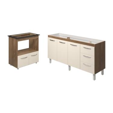 Imagem de Mobília Decor, Balcão Cozinha Armário Gabinete de Pia 160 cm Estela e Balcão para Fogão Cooktop 5 Bocas Evelyn Savana Off White