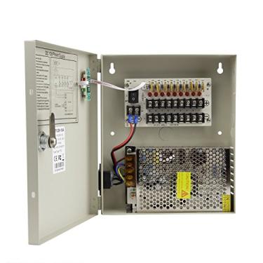 Imagem de Xenocam Porta de 9 canais 12 V DC 10 Amp com caixa de fonte de alimentação distribuída por fusível PTC para sistema de segurança CCTV DVR e câmera ou câmeras
